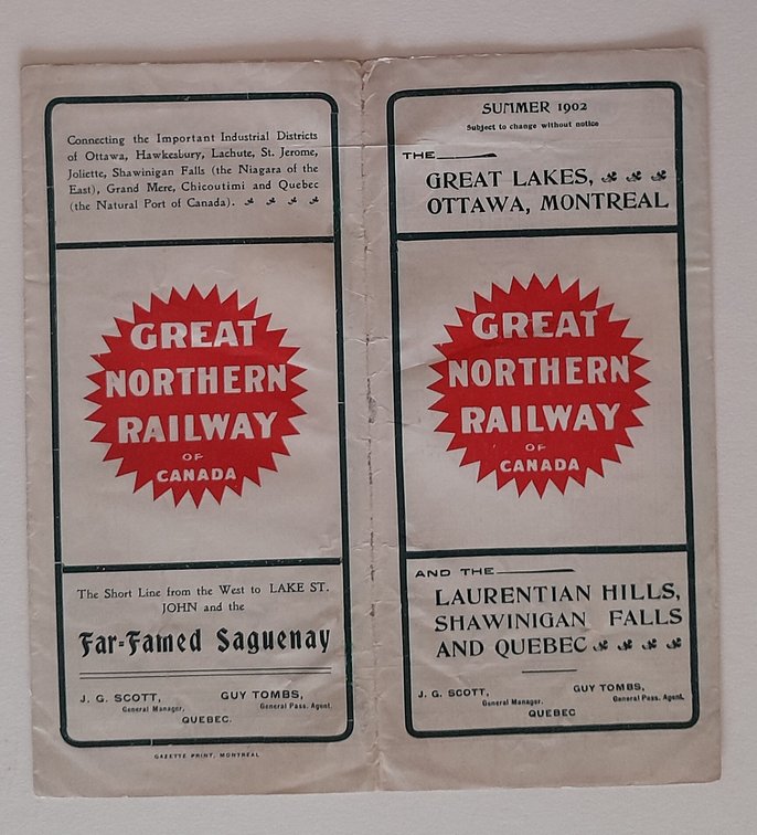 Great Northern Railway of Canada Timetable 1902