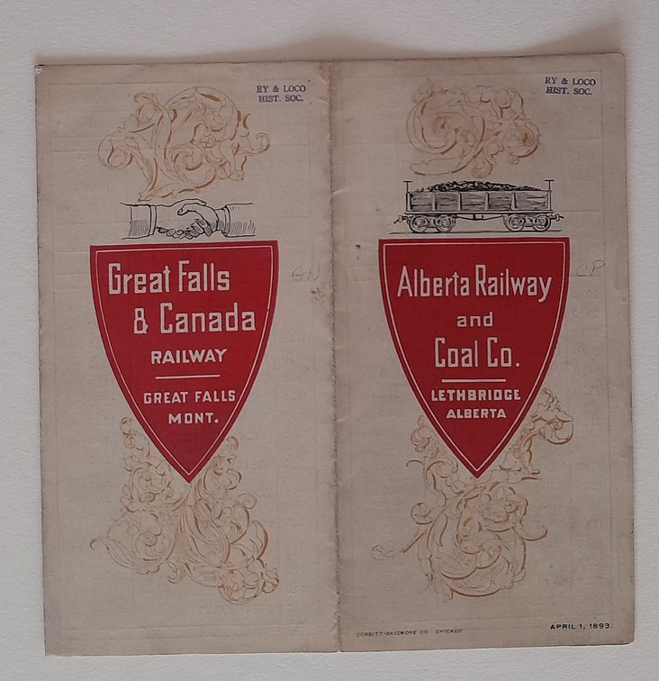 Great Falls & Canada / Alberta RY & Coal TT 1893