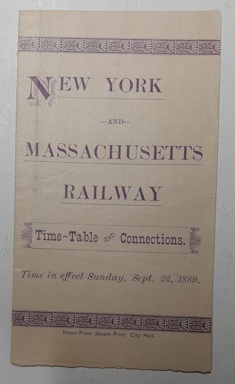 New York & Massachusetts Railway Timetable 1889