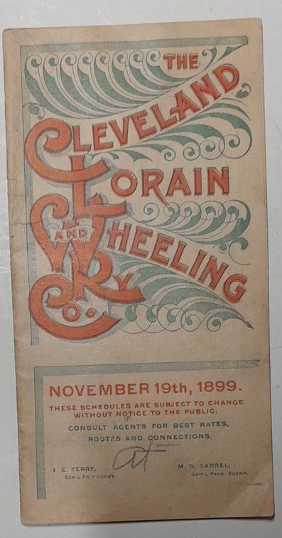 Cleveland Lorain & Western Railroad Timetable 1899