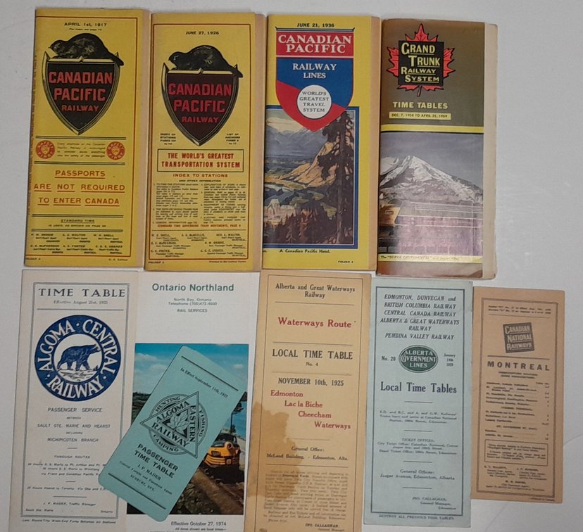 10 Canadian Railway Timetables: CP, GTR, Algoma
