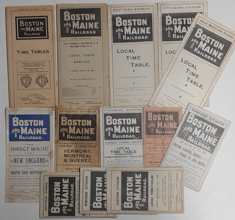 13 Boston & Maine Railroad Timetables 1880s - 1920