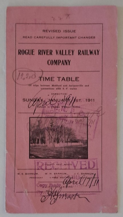 Rogue River Valley Railway  Co 1911 Timetable - Oregon