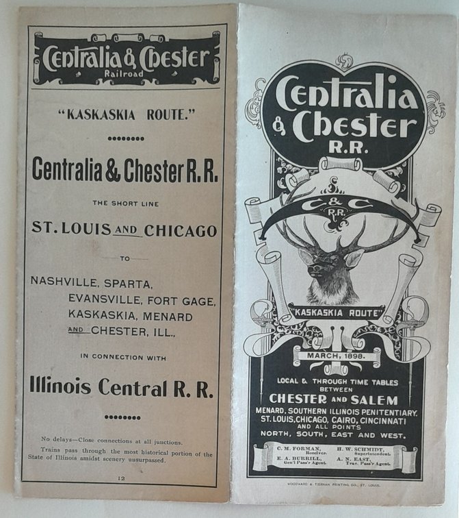 Centralia & Chester Railroad Timetable March 1898