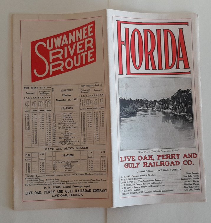 Live Oak Perry & Gulf Railroad Timetable, Nov. 16, 1911