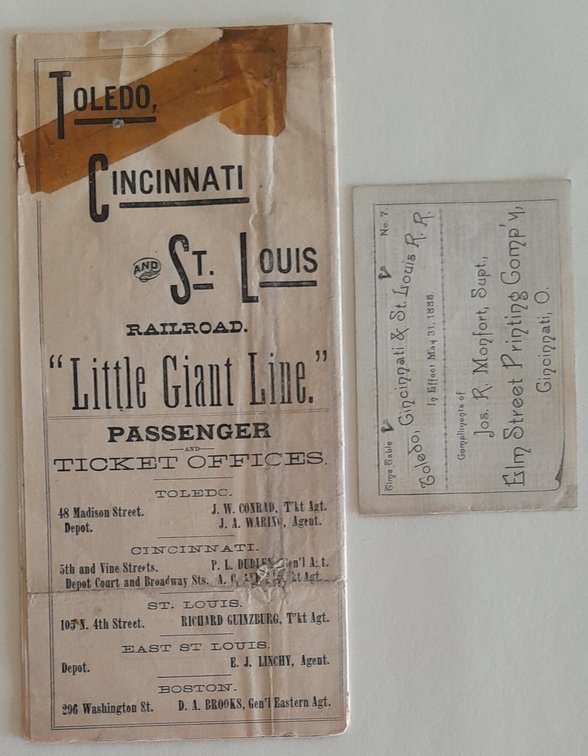 Toledo Cincinnati & St. Louis Timetables, 1883, 1885