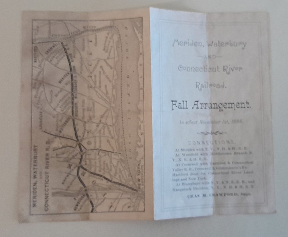 Meriden Waterbury & CT River Railroad Timetable 1888