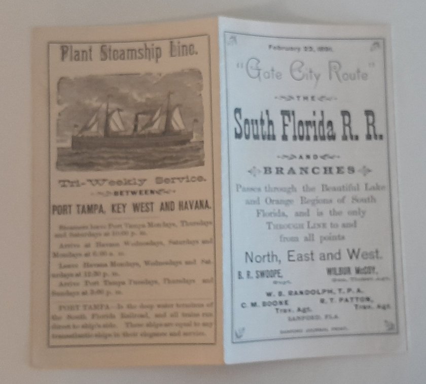 South Florida Railroad / Plant Line Timetable 1891