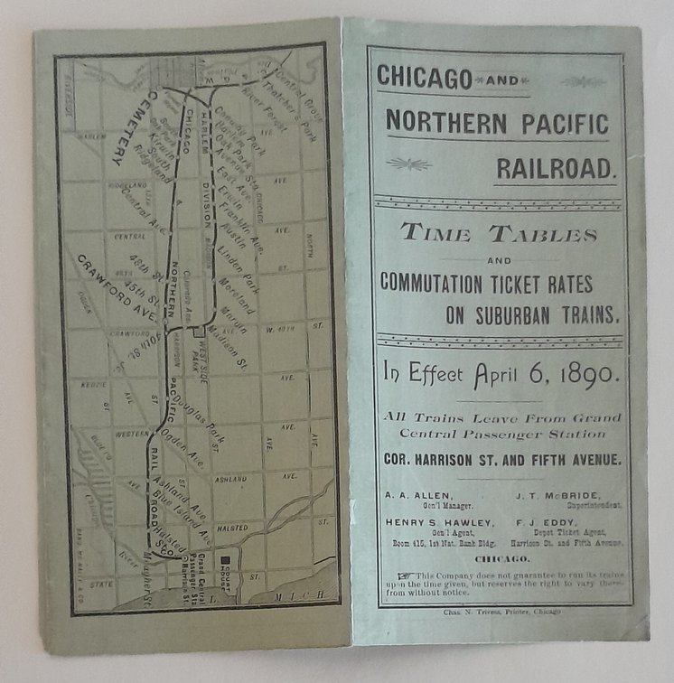 Chicago & Northern Pacific Railroad Timetable 1890