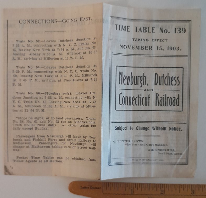 Newburgh Dutchess & Connecticut Timetable 1903