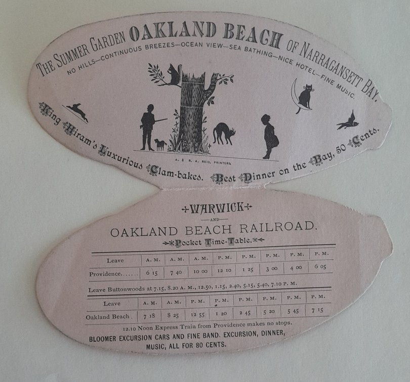 Oakland Beach Railroad Timetable die cut clam shell 1900?