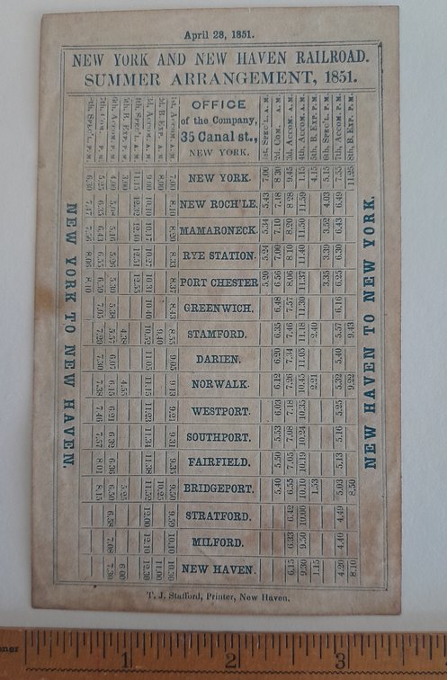 New York & New Haven Railroad Timetable 1851