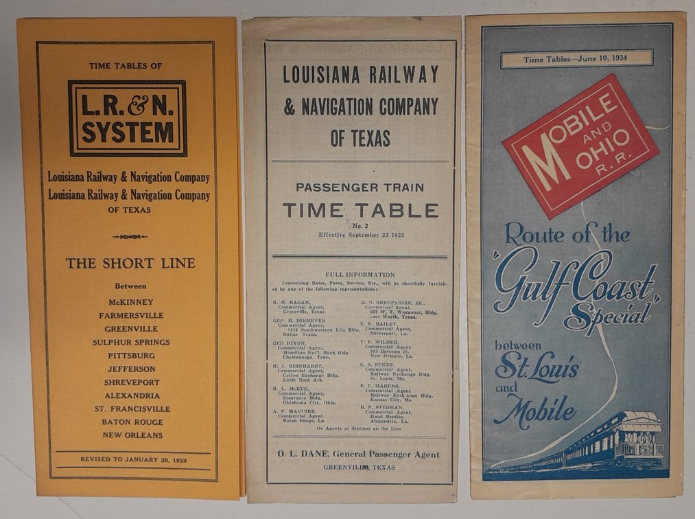 3 Timetables: Mobile & Ohio, Louisiana RY & Navigation Co.