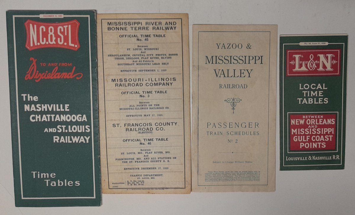 4 Timetables: NC&StL, L&N, Yazoo & Miss, MIss River & BT