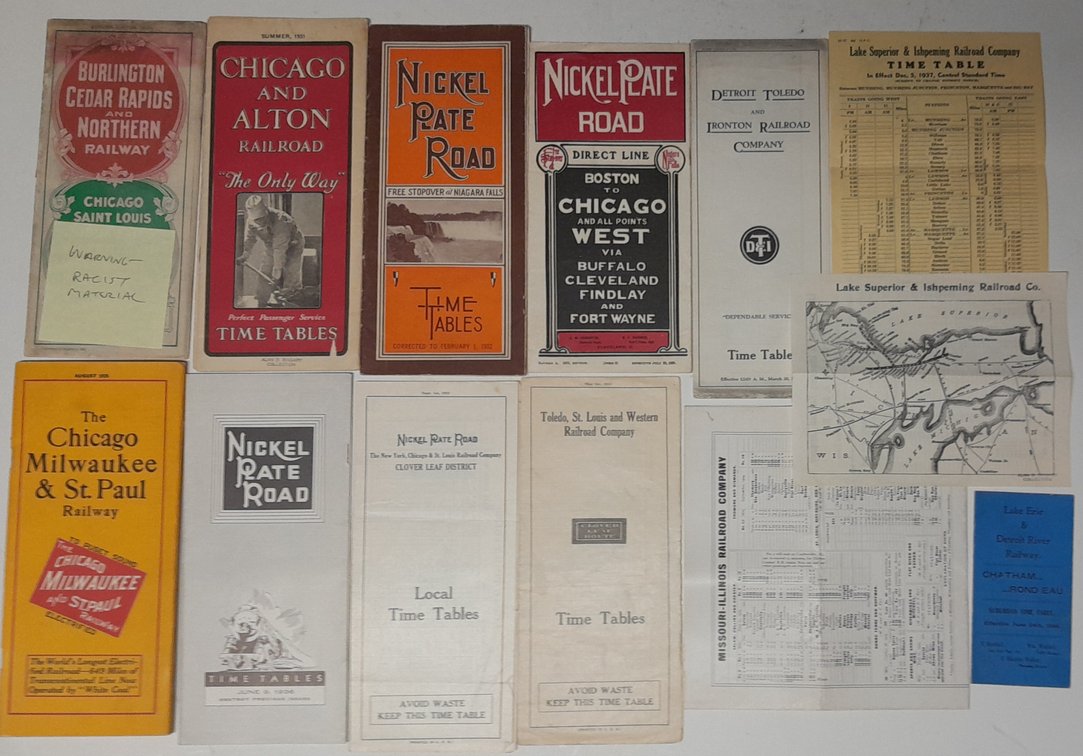 13 Midwest Railroad Timetables: NKP, BCR&N, Ironton, etc.