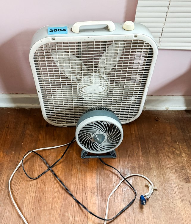 2 Fans - 1 Box Fan & 1 Small Round Fan