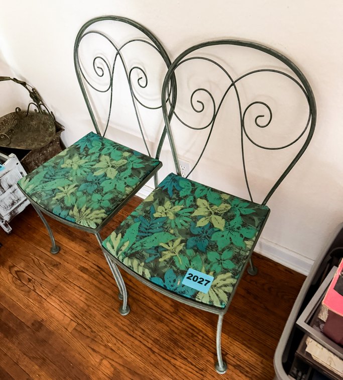 2 Green Metal Framed Chairs 