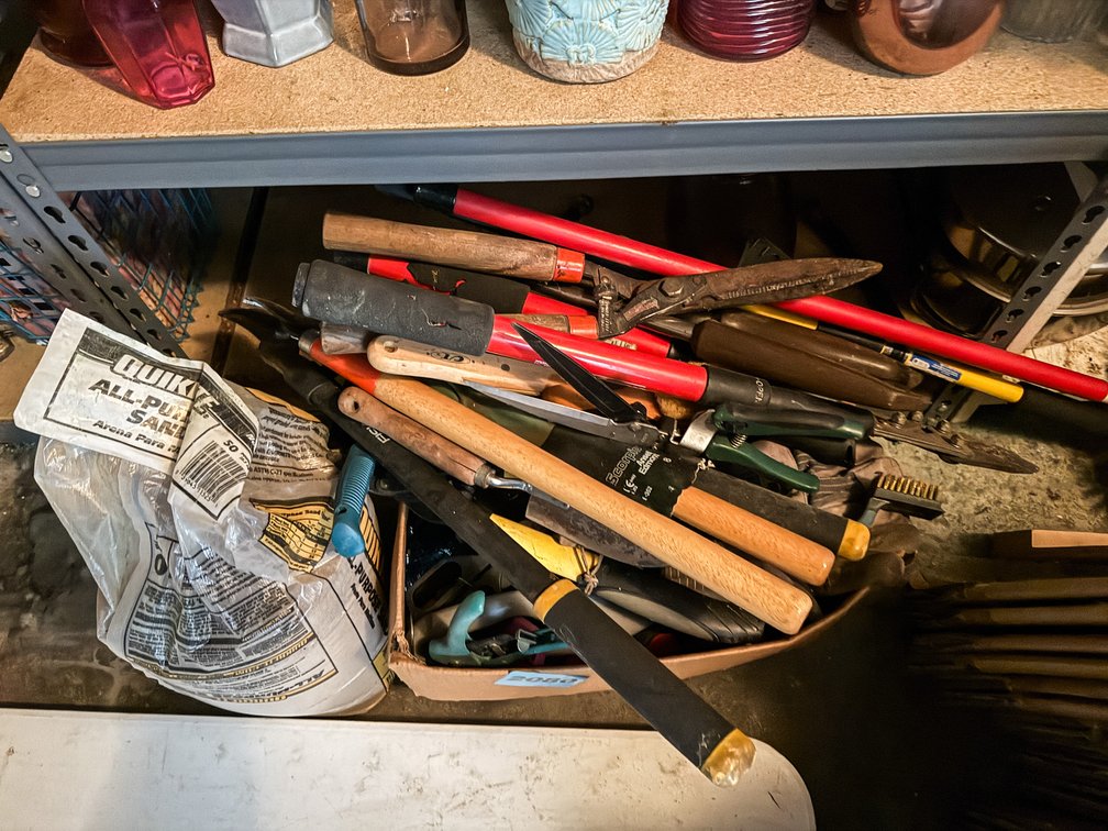 Box Of Yard Tools Limb Loppers, Pruners 