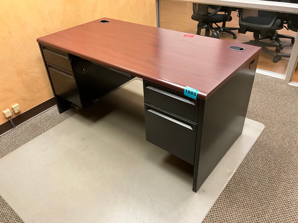 Metal & Wood Desk & File Cabinet