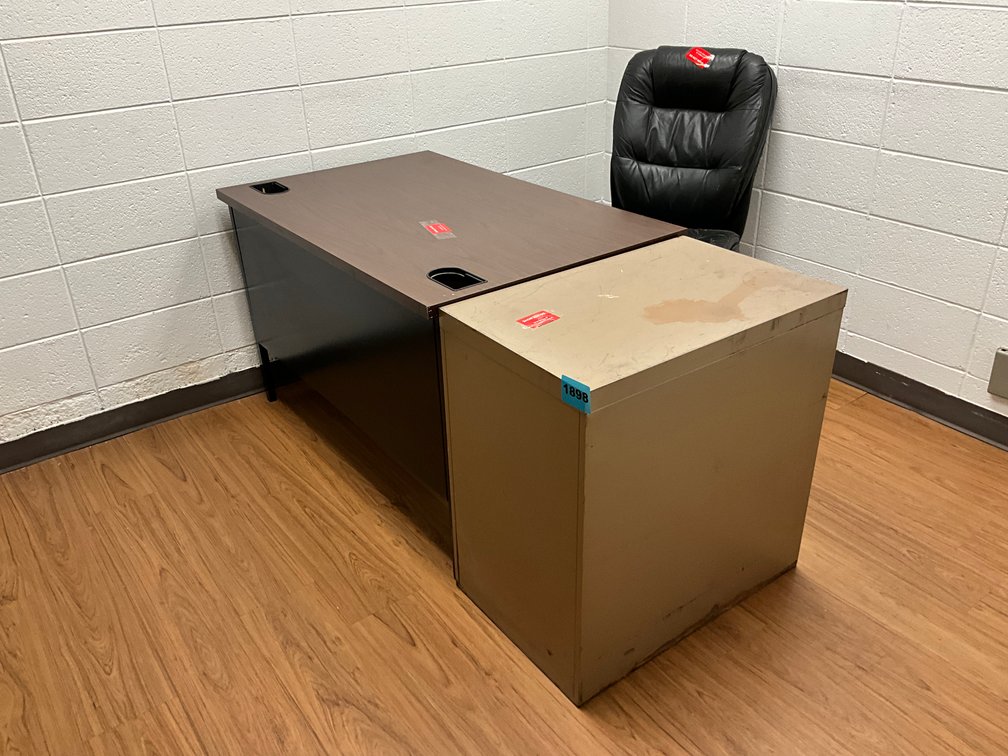 Desk, File Cabinet, & Chair