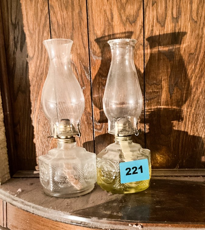 2 Glass Kerosene Lamps W/ Designs