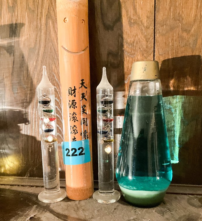 2 Glass Thermometers, Bamboo Shoot Character & Lava Lamp