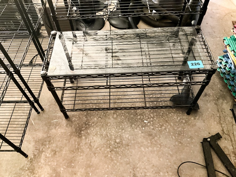 2 Metal Frame Shelves W/ One Glass Top
