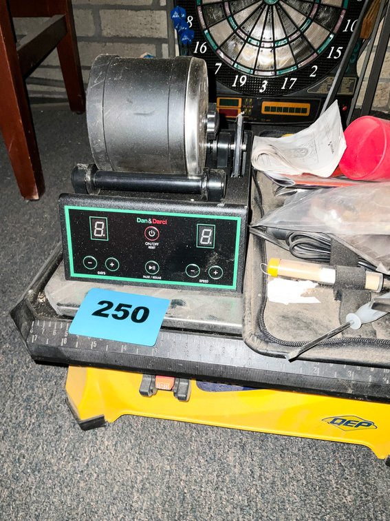 Wet Tile Saw, 1 "Dan & Darci", Rock Tumbler Kit, & Tool Case W/ Contents