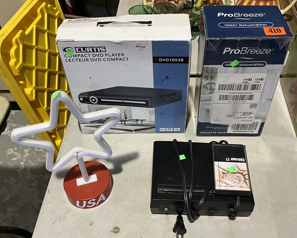 Compact DVD Player, Wireless Microphone System, Pro Breeze Dehumidifier, USA Star Light