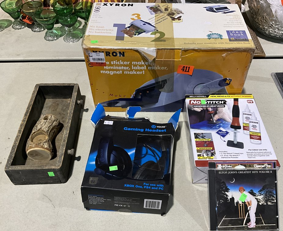 Xyron Sticker, Label Maker, Gaming Headset, No Stitch Mend & Fix, Elton John DVDs.