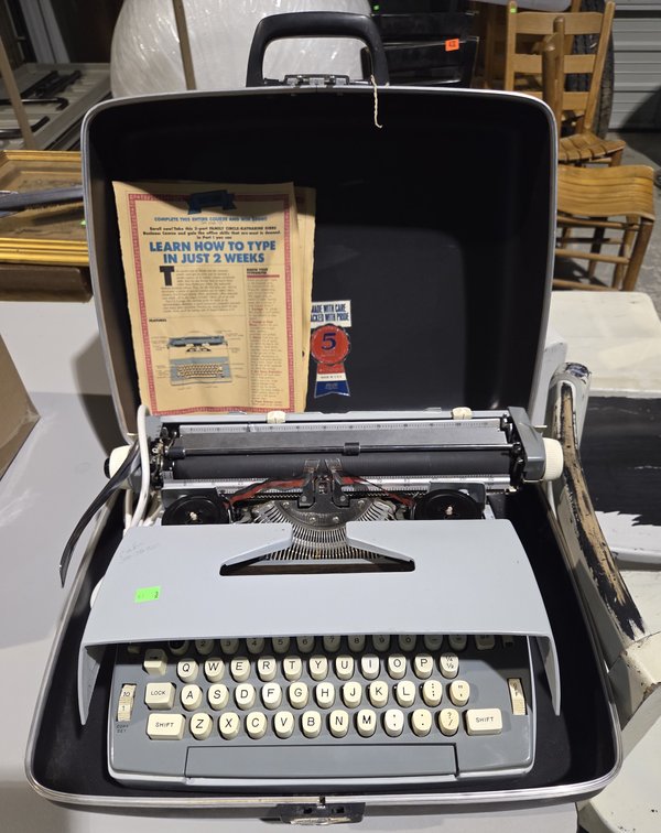 Type Writer W/ Case, Box Lamp, Security Lights, & Box Heated Massager