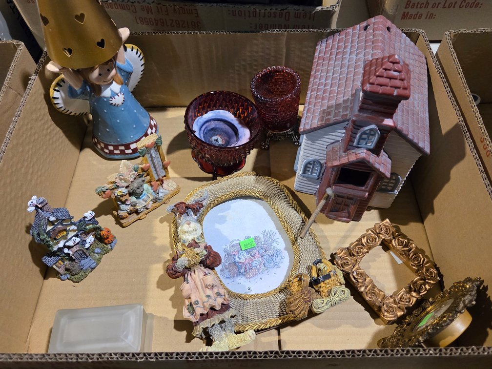 2 Wooden Tote Baskets & Contents