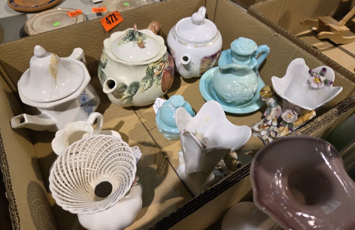 Asst. Vases, Asst. Tea Pots, & Misc.