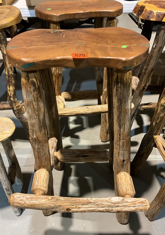 Pair Of Custom Handmade Mesquite w/ Turquoise Resin Inlay Bar Stools