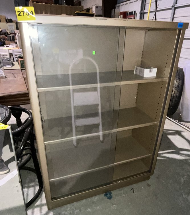 4 Drawer Metal Shelf With Glass Sliding Doors