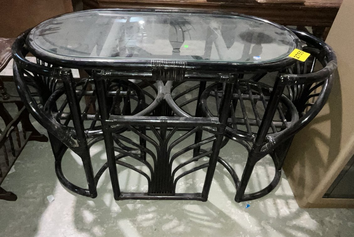 Black Wooden Table With Glass Top & 2 Chairs
