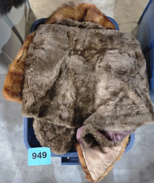 Tote With Assorted Fur Wraps and Stoles