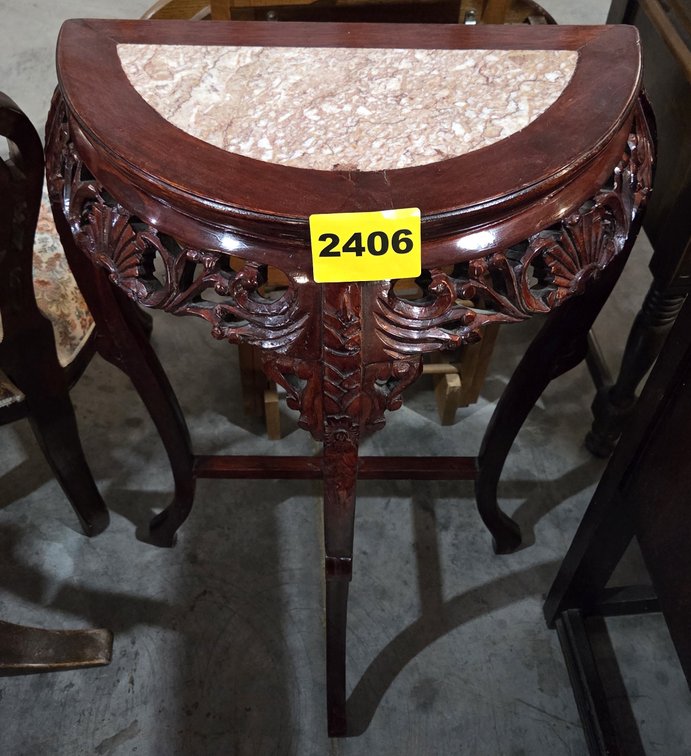 Chin-hua Rosewood Half Moon Marble Table