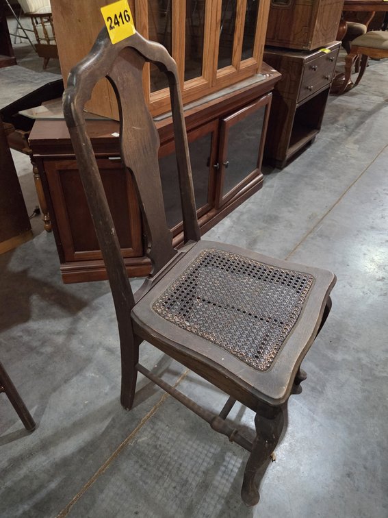 Vintage Mahogany Queen Anne Style Side Chair W/ Caned Seat
