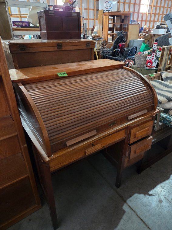 Oak Rolltop Desk No Key (Locked)