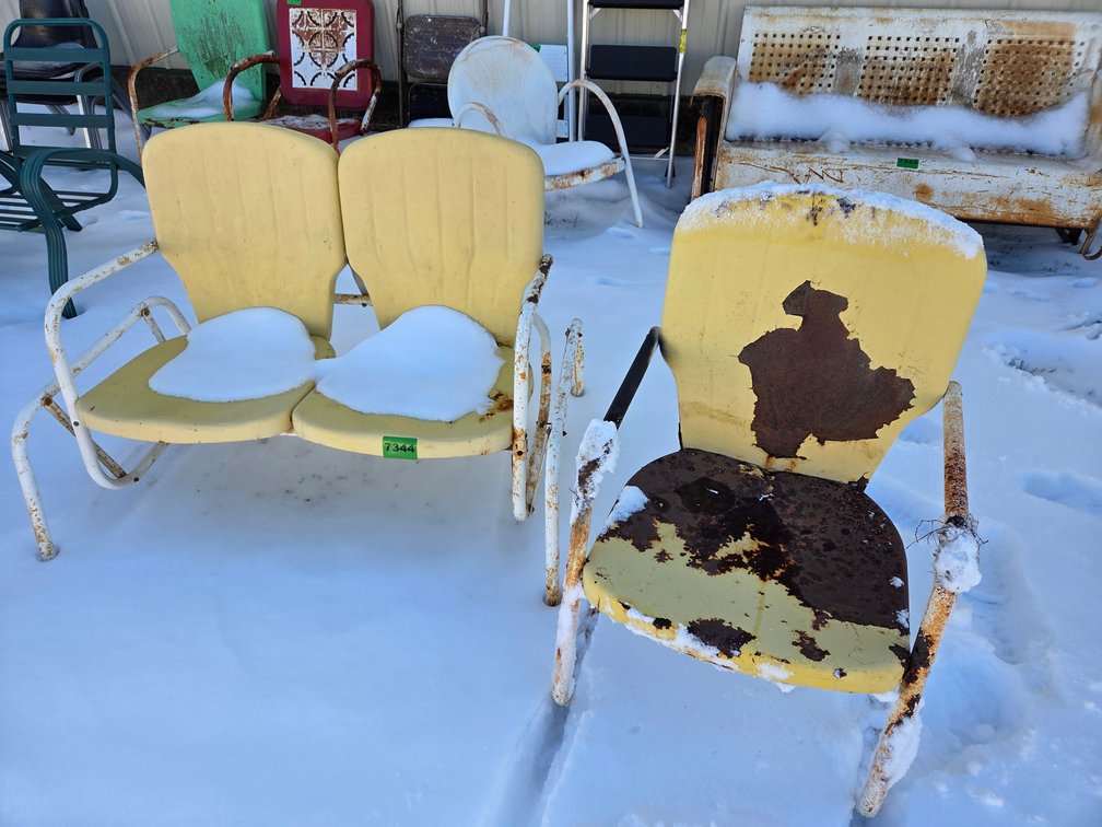 Vintage Yellow Metal Chair & Slider