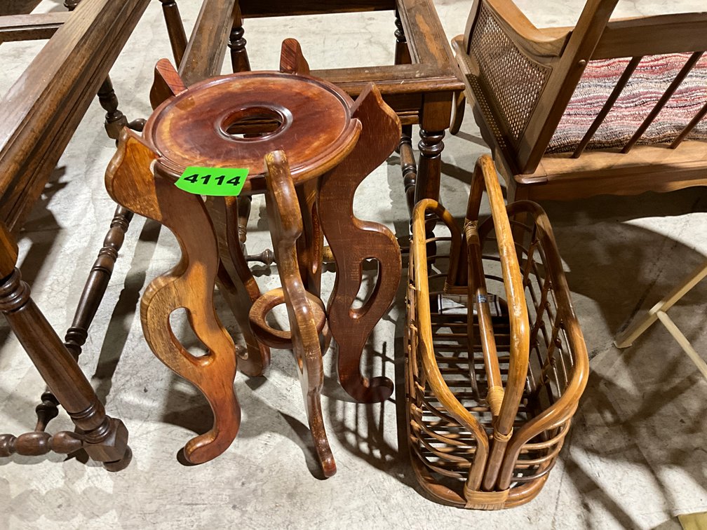 Mid Century Fish Bowl/Plant Stand-Wood Magazine Rack