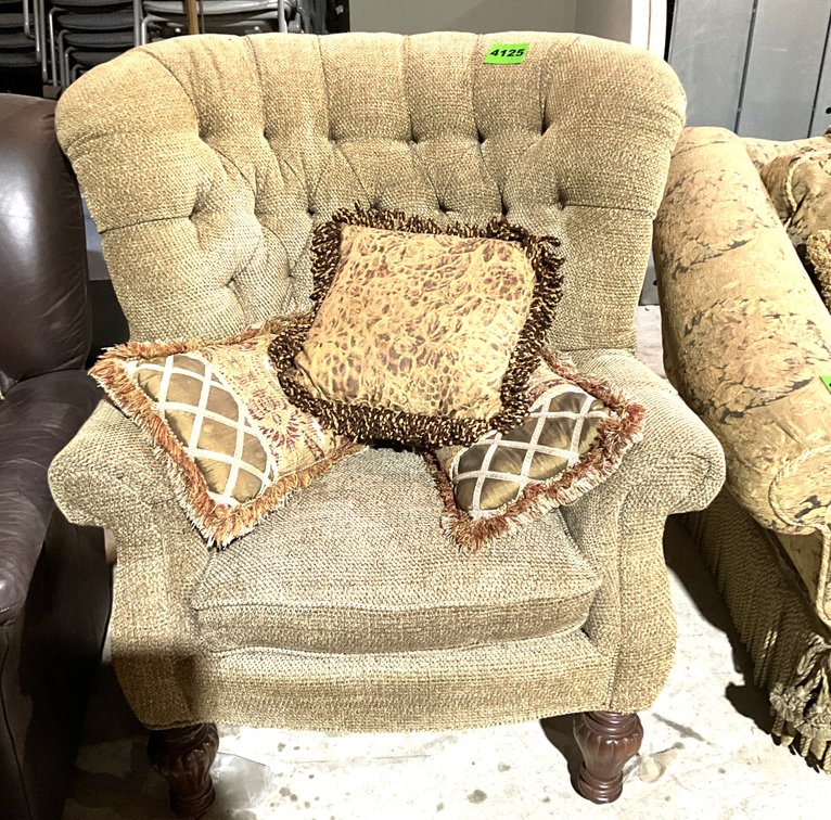 Tufted Wingback Armchair w/ Wooden Legs