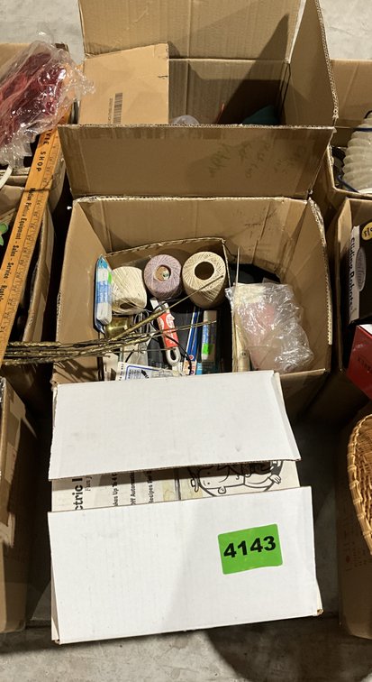 3 Boxes-Rival Electric Ice Cream Maker, Singer Tracing Kit, Sewing Supplies, Plastic Cups
