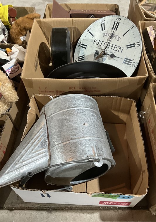 3 Boxes-Metal Water Bucket, Clocks, Wiring
