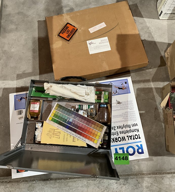 Roly-Flex Total Workout Machine, Metal Box w/ Painting Supplies, Box w/ Materials