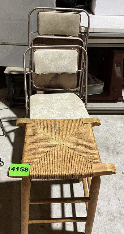 Samsonite Metal Folding Chairs, Wood Barstool