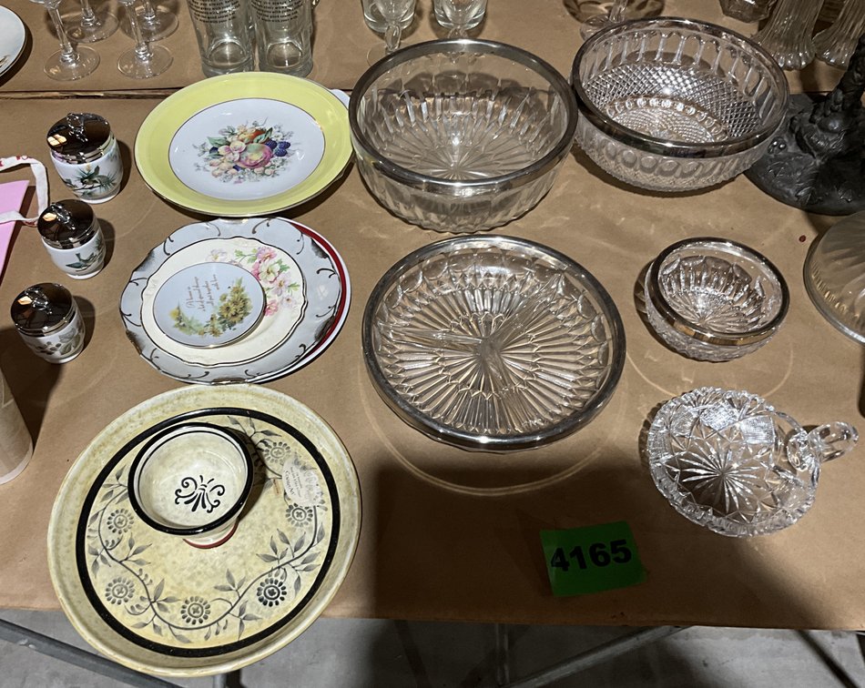Vintage Cut Crystal Serving Bowls, Silver Plated Rims, 6 Plates