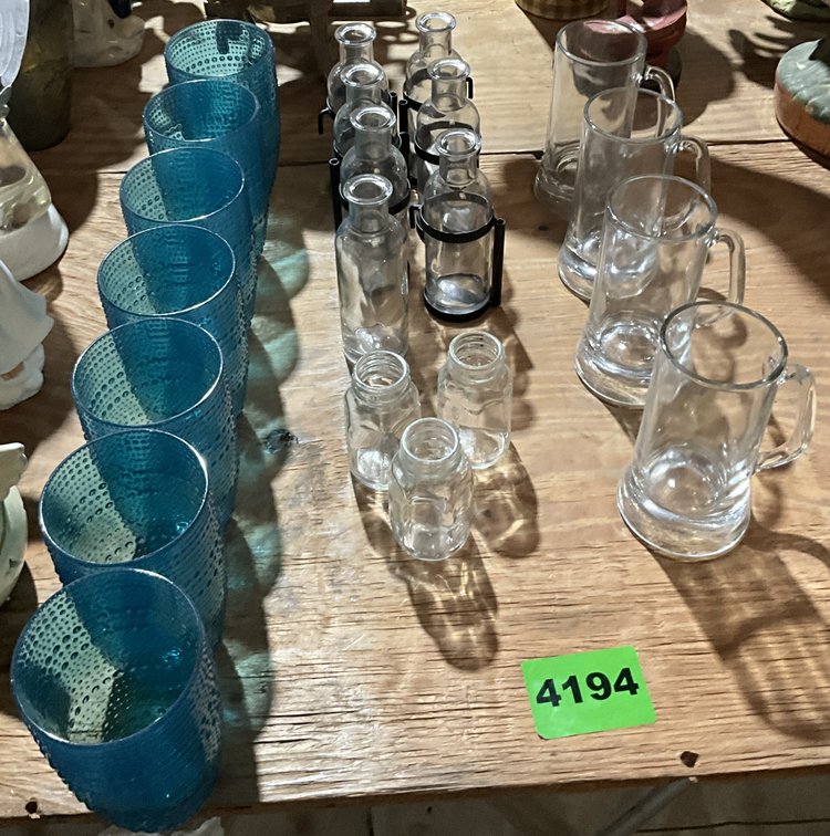 Vintage Glass Beer Mugs, Glass Baby Bottles, Oil & Vinegar Glass Dispensers