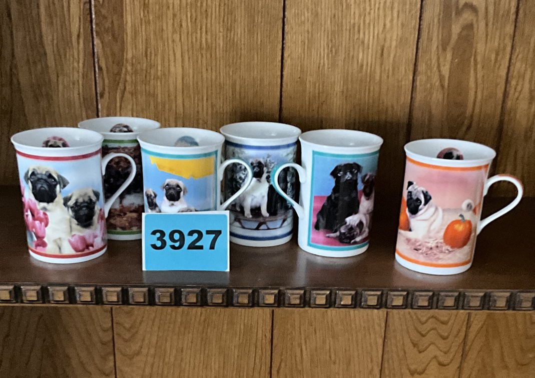 6 Purely Pugs Porcelain Collector Mugs